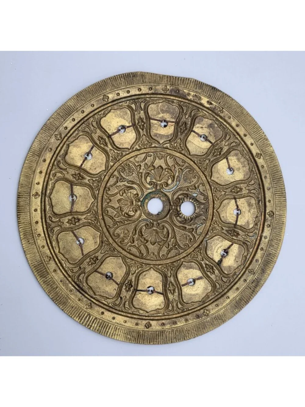 Brass Dial Face Plate Porcelain Numerals Antique Hanging Clock Detailed 6-5/8